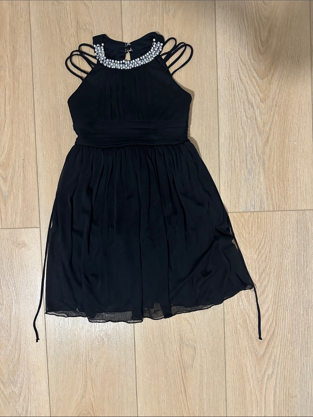Girls Black Beaded Halter-Style Formal Dress